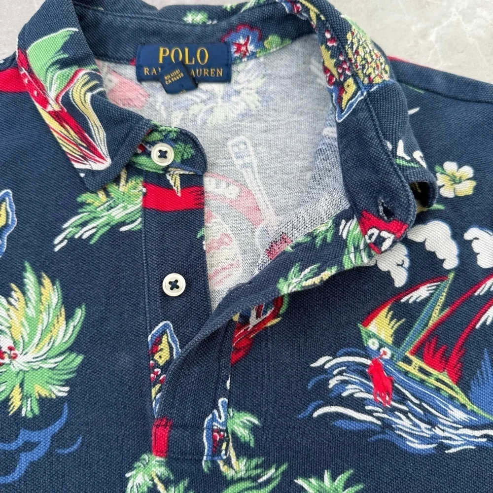 Boys Ralph Lauren Tropical Jamaica 100% Cotton Polo Short Sleeve Shirt Medium - Picture 10 of 16